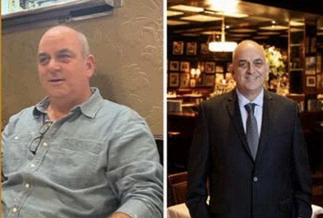 Side-by-side before and after photos of a Super Fit Human coaching client, journey 05