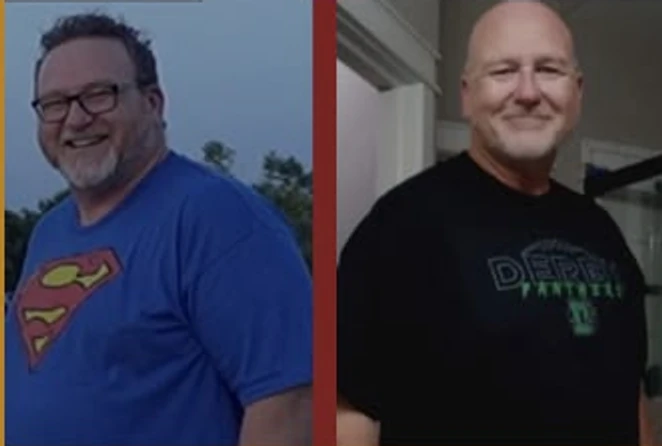 Side-by-side before and after photos of a Super Fit Human coaching client, journey 06